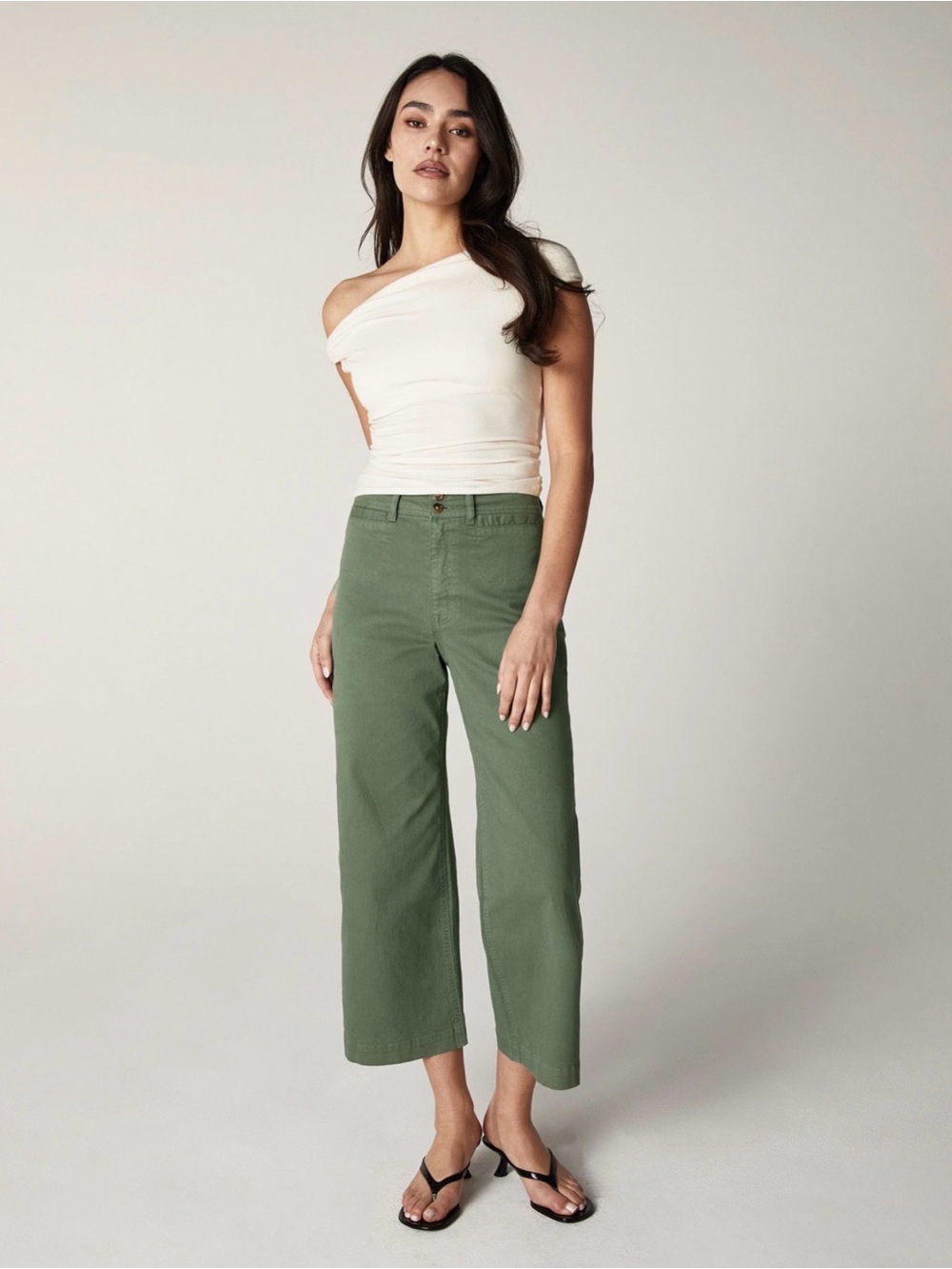 Anthropologie Unpublished Gemma Crop Pants Olive Green Wide Leg Size 30